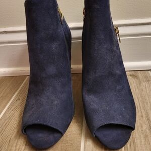 Marc Fisher Blue Suede Peep-Toe Ankle Boots